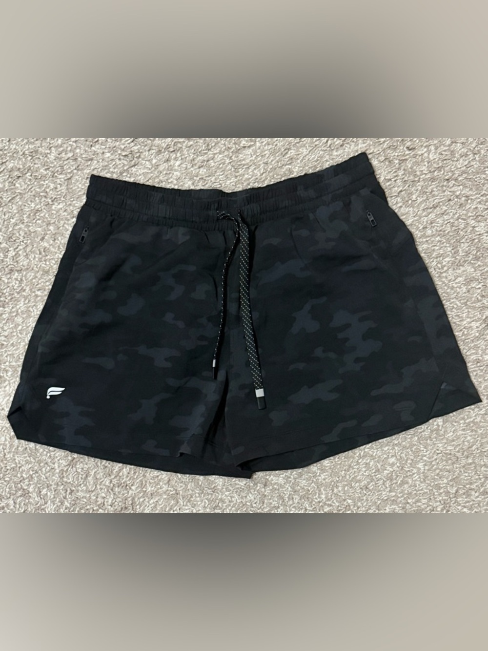 Fabletics Black Camo Athletic Shorts Drawstring Waist Workout Running Women’s Sm